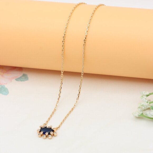 Rose Gold Necklace with Blue Stone Center & Adjustable Chain, XPNL0401 - Picture 12 of 12